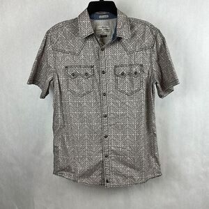 Cody James Snap Button Shirt Sz Small Regular Fit Cream Brown Pattern Short Slee